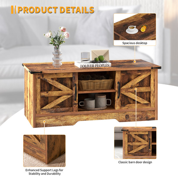 Gracie Oaks Gaylene 40" Coffee Table with Barn Doors Storage